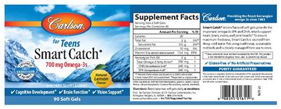 Photo of the Carlson Smart Catch for Teens Natural Lemon Flavor label