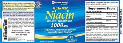 Photo of the Vitamin World Flush Free Niacin 1000 mg label