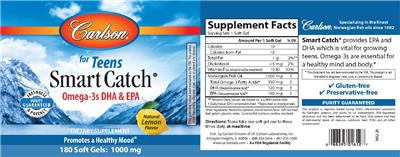 Photo of the Carlson for Teens Smart Catch Natural Lemon Flavor label