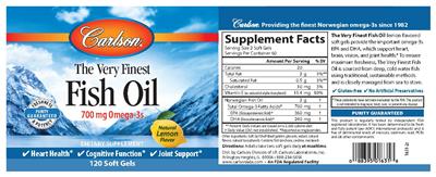 Photo of the Carlson The Very Finest Fish Oil Natural Lemon Flavor label