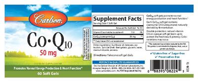 Photo of the Carlson Co-Q10 50 mg label