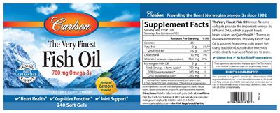 Photo of the Carlson The Very Finest Fish Oil Natural Lemon Flavor label