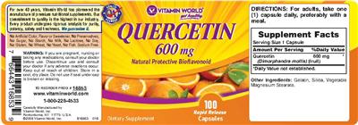 Photo of the Vitamin World Quercetin 600 mg label