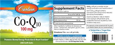 Photo of the Carlson Co-Q10 100 mg label