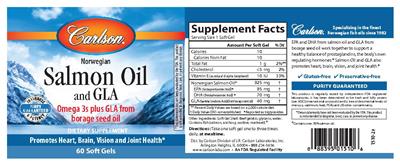 Photo of the Carlson Salmon Oil and GLA label
