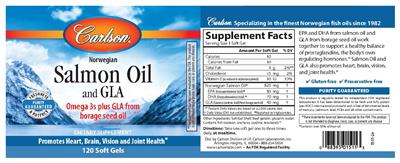 Photo of the Carlson Salmon Oil and GLA label