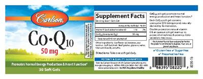 Photo of the Carlson Co-Q10 50 mg label