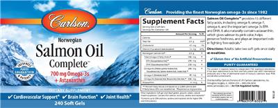 Photo of the Carlson Salmon Oil Complete label