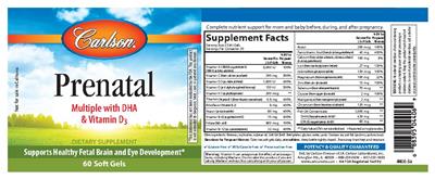 Photo of the Carlson Prenatal Multiple with DHA & Vitamin D3 label