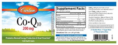 Photo of the Carlson Co-Q10 200 mg label
