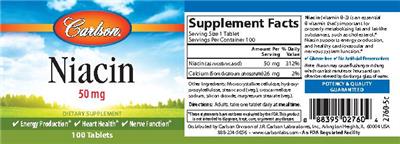 Photo of the Carlson Niacin 50 mg label