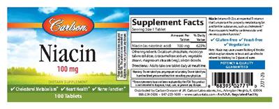 Photo of the Carlson Niacin 100 mg label