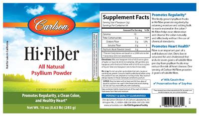 Photo of the Carlson Hi-Fiber label
