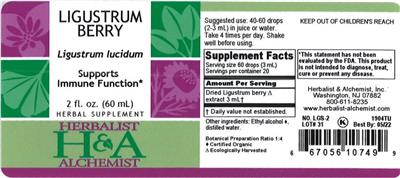 Photo of the Herbalist & Alchemist Ligustrum Berry label