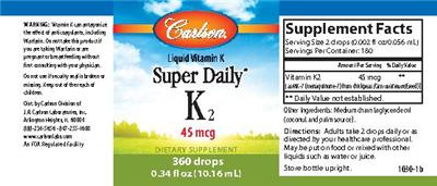 Photo of the Carlson Super Daily K2 45 mcg label