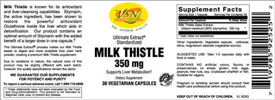 Photo of the VSN Vital Strength Nutrition Milk Thistle 350 mg label