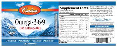 Photo of the Carlson Omega-3-6-9 label