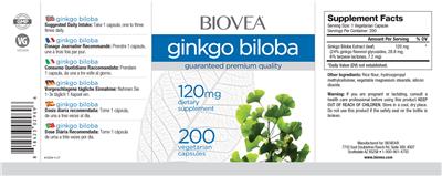 Photo of the BIOVEA Ginkgo Biloba 120 mg label