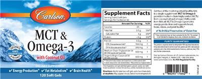 Photo of the Carlson MCT & Omega-3 label