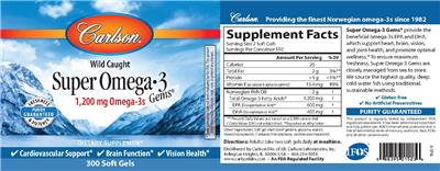 Photo of the Carlson Super Omega-3 Gems 1,200 mg label