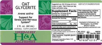 Photo of the Herbalist & Alchemist Oat Glycerite label