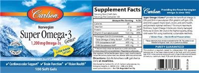 Photo of the Carlson Super Omega-3 Gems 1,200 mg label