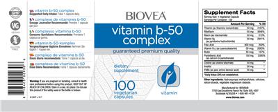 Photo of the BIOVEA Vitamin B-50 Complex label