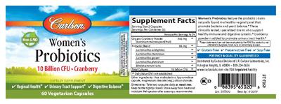 Photo of the Carlson Women's Probiotics 10 Billion CFU Cranberry label