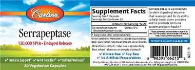 Photo of the Carlson Serrapeptase label