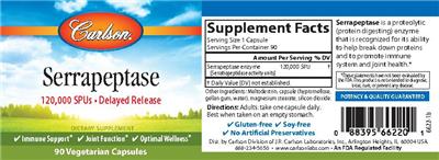 Photo of the Carlson Serrapeptase label