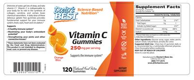 Photo of the Doctor's Best Vitamin C Gummies 250 mg Orange Bliss label
