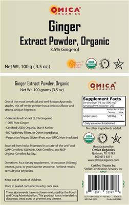 Photo of the Omica Organics Ginger Extract Powder, Organic label