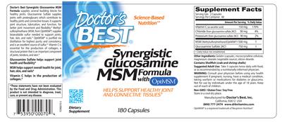 Photo of the Doctor's Best Synergistic Glucosamine MSM Formula with OptiMSM label