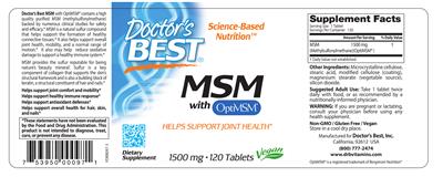 Photo of the Doctor's Best MSM with OptiMSM 1500 mg label