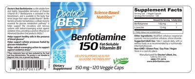 Photo of the Doctor's Best Benfotiamine 150 label