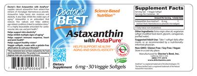 Photo of the Doctor's Best Astaxanthin with AstaPure 6 mg label