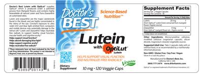 Photo of the Doctor's Best Lutein with OptiLut Lutein 10 mg label