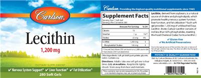 Photo of the Carlson Lecithin 1,200 mg label