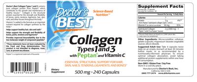 Photo of the Doctor's Best Collagen Types 1 and 3 with Peptan and Vitamin C 500 mg label