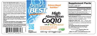 Photo of the Doctor's Best High Absorption CoQ10 600 mg with BioPerine label