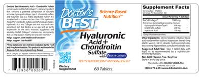 Photo of the Doctor's Best Hyaluronic Acid + Chondroitin Sulfate label
