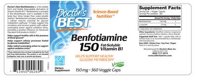 Photo of the Doctor's Best Benfotiamine 150 mg label