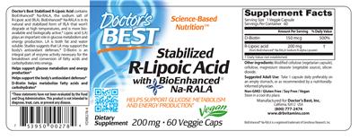 Photo of the Doctor's Best Stabilized R-Lipoic Acid 200 mg label