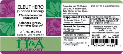 Photo of the Herbalist & Alchemist Eleuthero label