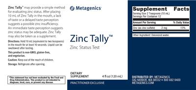 Photo of the Metagenics Zinc Tally label