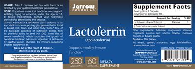 Photo of the Jarrow Formulas Lactoferrin 250 mg label
