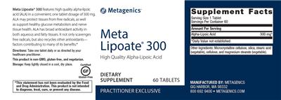 Photo of the Metagenics Meta Lipoate 300 label