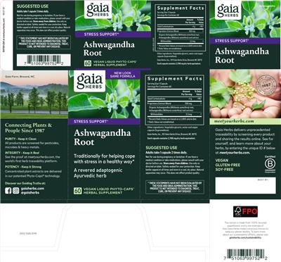Photo of the Gaia Herbs Ashwagandha Root label