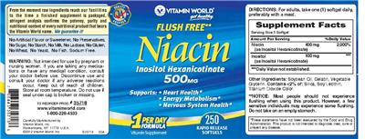 Photo of the Vitamin World Flush Free Niacin 500 mg label