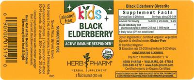 Photo of the Herb Pharm Kids Black Elderberry Alcohol Free label